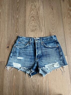 AGOLDE Parker Cutoff Shorts Size 27 Blue Distressed Denim Medium Wash